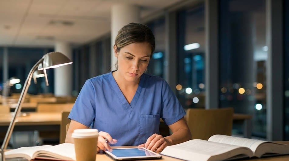 CRNA student studying and preparing for clinical training