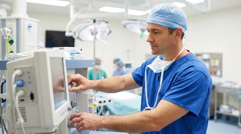 Experienced Certified Registered Nurse Anesthetist working in an operating room