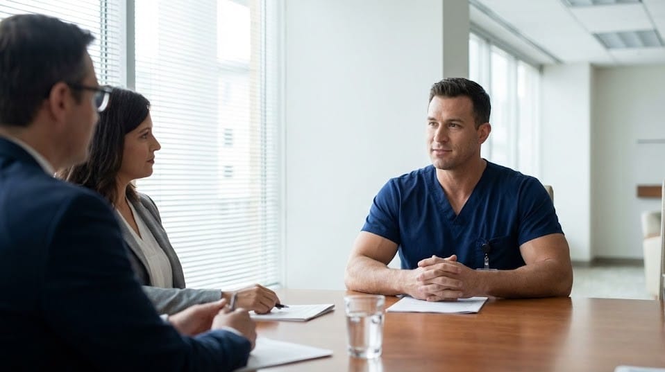ICU nurse preparing for or participating in a CRNA school interview