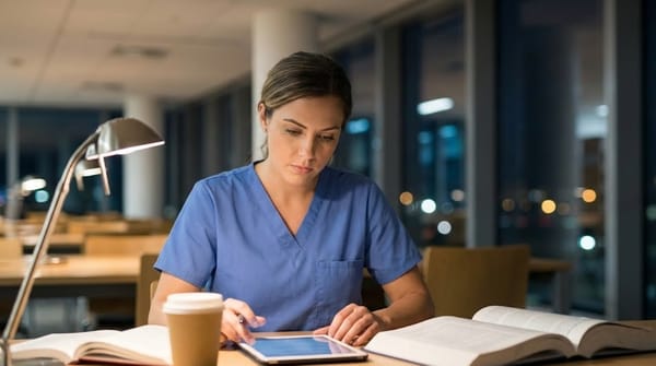 CRNA student studying and preparing for clinical training