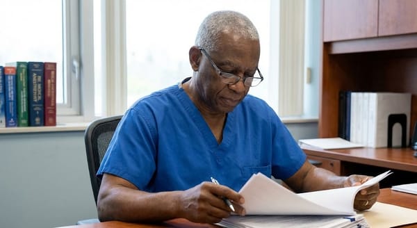 Nurse anesthetist reviewing a job contract and employment options